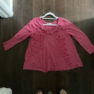 Soft Surroundings size large, long sleeve red top with cut outs